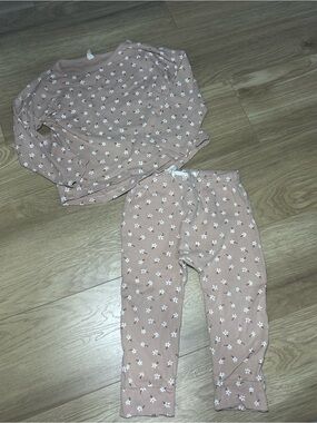Quincy Mae Beige Kids Matching Set with White Flowers